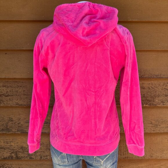 Everlast Sport Pink Velour Zip-Up Hoodie Womens M With Hood & Rhinestone Accents - Picture 3 of 10